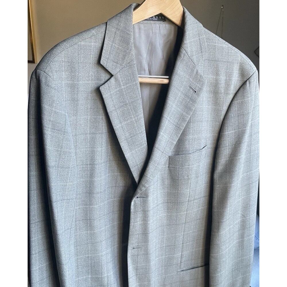 Hugo Boss Mars US Blazer Jacket Mens Sz 44L Gray Check Wool Made in Turkey